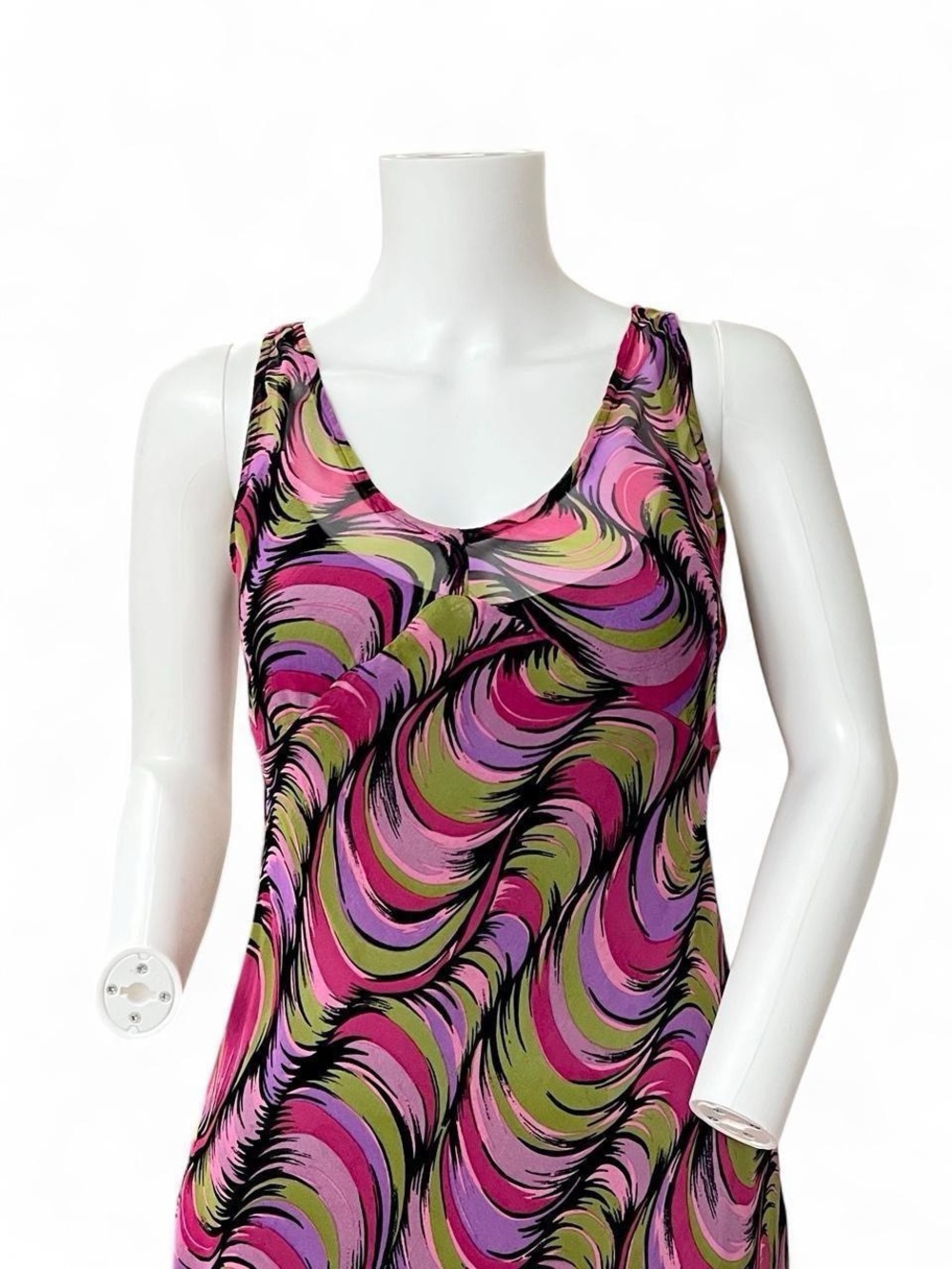 Betsey Johnson Pink and Green Wave-Print Slip Dress - Picture 4 of 7